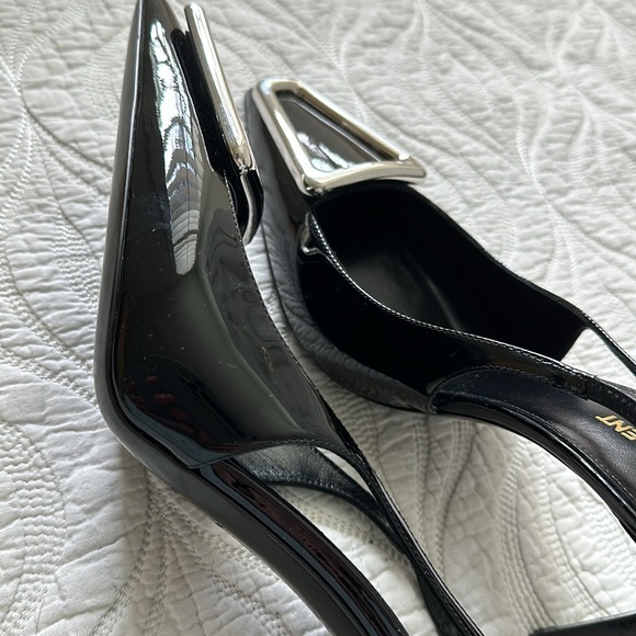 SAINT LAURENT Avenue Slingback Pumps Patent Black Leather - Picture 8 of 8